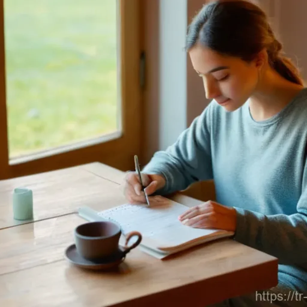 자기 돌봄을 위한 목표 달성을 위한 플래너 - **A tranquil morning of self-care and reflection.**
"A young woman, early 30s, with a serene exp...