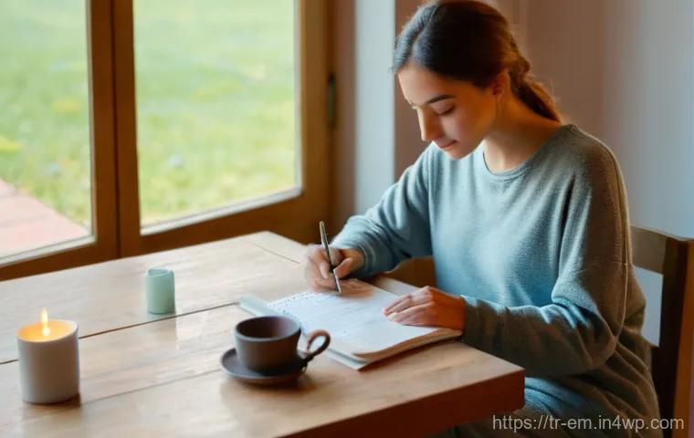 자기 돌봄을 위한 목표 달성을 위한 플래너 - **A tranquil morning of self-care and reflection.**
"A young woman, early 30s, with a serene exp...