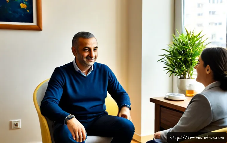 Home 17 자기 돌봄 실천을 위한 전문가 인터뷰 - Photorealistic editorial-style interview in a bright, welcoming wellness office in Istanbul, a compa...